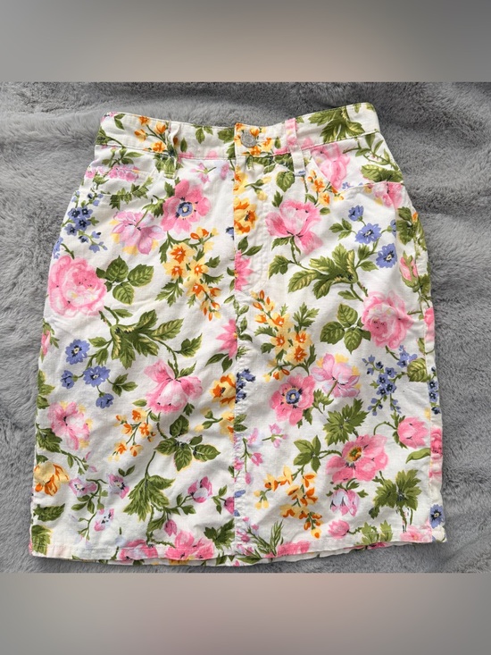 Esprit Dresses & Skirts - Esprit Floral Linen Cotton Skirt Vintage Botanical Skirt White Pink size 5/6